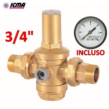 ICMA Riduttore di pressione per acqua 3/4″ M-M manometro incluso - 91271AE05243