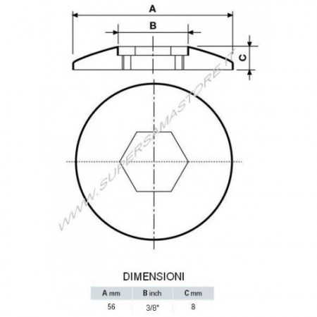 Dimensioni rosone foro esagonale da 3/8