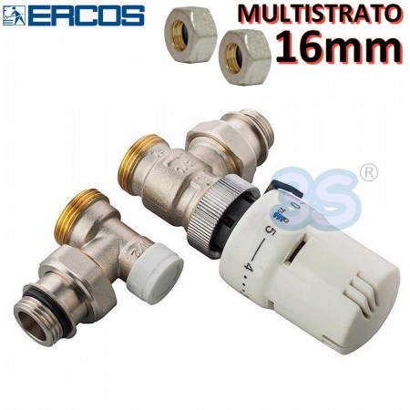Valvola e detentore 1/2 squadra Ercos con testa termostatica e e-adattatori per tubo multistrato 16x2mm - SKVAT5