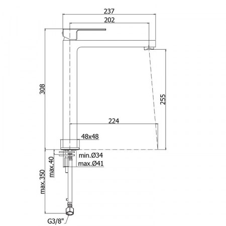 DETTAGLI DIMENSIONI MIX LAVABO PROLUNGATO EFFE PAFFONI EL081