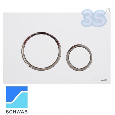 Placca di comando doppio tasto VELA DUO bianca con anelli cromo, per cassette wc 199 SCHWAB - P47-0201-0250