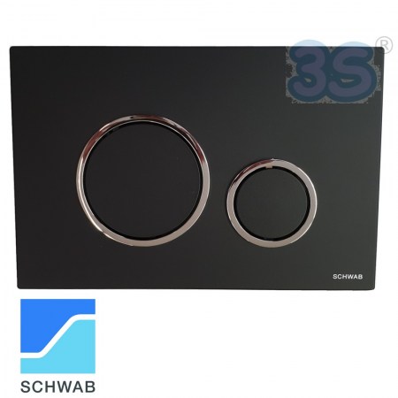 Placca di comando doppio tasto VELA DUO nera con anelli cromo, per cassette wc 199 SCHWAB - P47-0202-0250