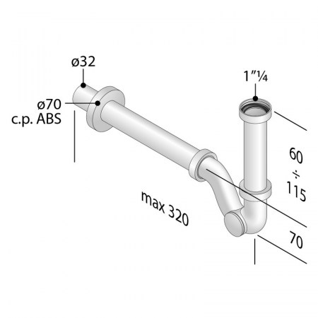 Sifone in abs cromato  TEA - 322.924.5.H - Dimensionale