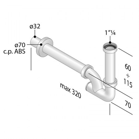Sifone in abs cromato lavabo TEA - 324.924.5.H - Dimensionale