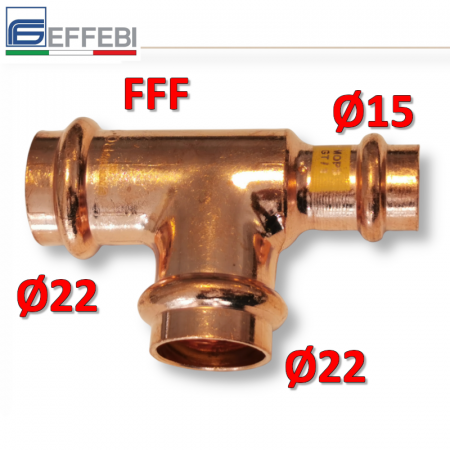 Raccordo a pressare rame - bronzo ridotto Ø22 - 22 - 15 mm FFF TEE - T