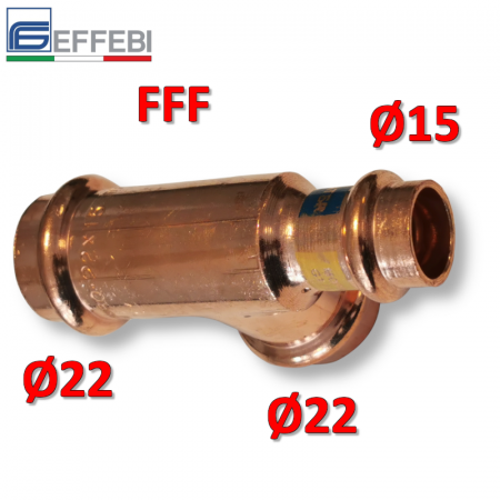 Raccordo a pressare rame - bronzo ridotto Ø22 - 22 - 15 mm FFF TEE - T