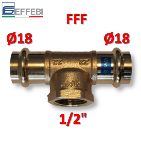 Raccordo a pressare rame - bronzo Ø18 - 1/2″ - 18 mm FF TEE - T