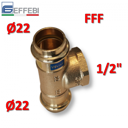 Raccordo a pressare rame - bronzo Ø22 - 1/2″ - 22 mm FF TEE - T