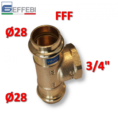 Raccordo T tee in bronzo Ø 28 x F 3/4″ x 28 mm - rame a pressare UNICO per acqua e gas