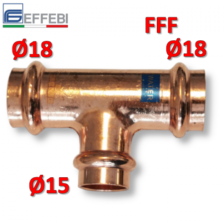 Raccordo a pressare rame - bronzo ridotto Ø18 - 15 - 18 mm FFF TEE - T