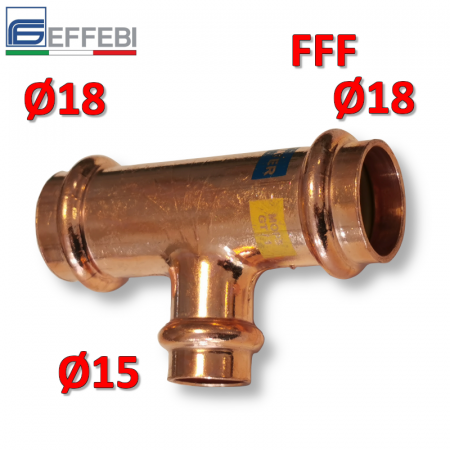 Raccordo a pressare rame - bronzo ridotto Ø18 - 15 - 18 mm FFF TEE - T