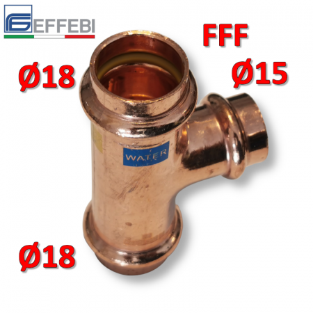 Raccordo a pressare rame - bronzo ridotto Ø18 - 15 - 18 mm FFF TEE - T