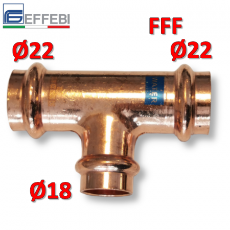 Raccordo a pressare rame - bronzo ridotto Ø22 - 18 - 22 mm FFF TEE - T