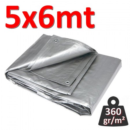 Telo telone occhiellato impermeabile mt 5x6 GRIGIO - 360 gr / m²