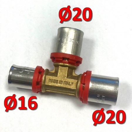 Multistrato pressare - Raccordo a TEE ridotto Ø 20 x 20 x 16 mm - A9802016SA20