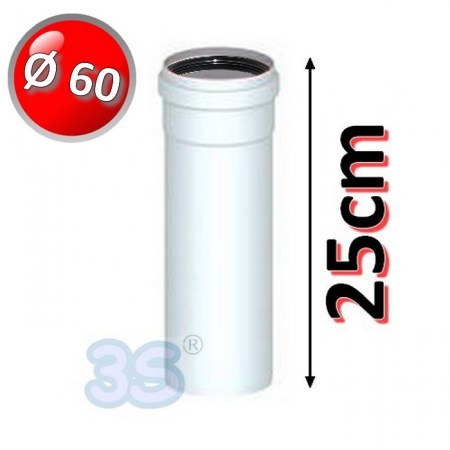 Tubo lineare cm 25 in PPH bianco Ø 60mm fumi caldaia condensazione