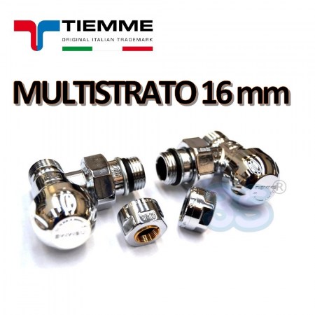 Valvola e detentore cromati 1/2'' squadra TIEMME con adattatori per multistrato 16x2