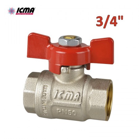 ICMA 349 - Valvola a sfera a passaggio totale – Filettatura F/F 3/4″ - Leva farfalla