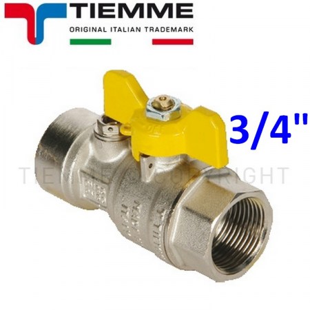 Valvola a sfera gas F-F 3/4″ post contatore con punto presa pressione leva gialla a farfalla - TIEMME 221054