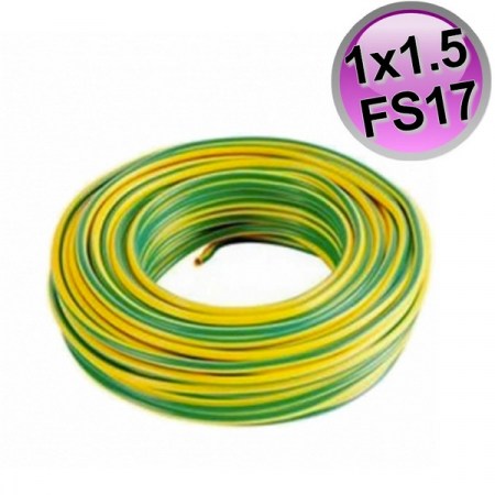 Cavo cordina filo elettrico unipolare FS17 - 1 x 1,5 mmq Giallo / Verde - rotolo 100 mt - CE.1G150GV.100