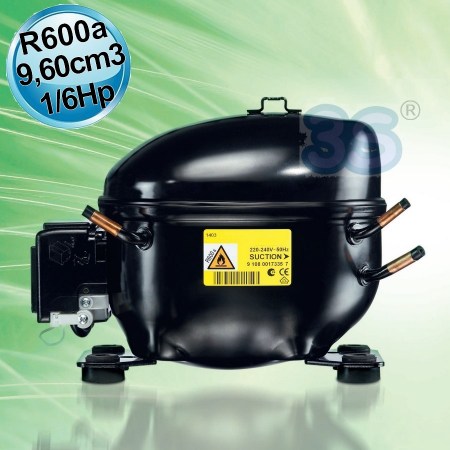 Compressore gas R600a LBP 1/6 Hp 9,60 cm3 Secop ACC Cubigel Elecrotolux HMK95AA