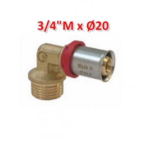 Gomito 90° filetto maschio 3/4 x Ø 20x2 mm - multistrato a pressare A580E-20SA