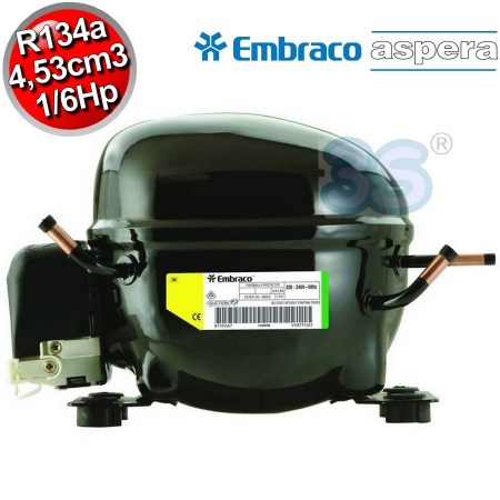 Compressore gas R134A ermetico - 1/8 Hp - 4,53 cm3 -  Embraco Aspera EMY3111Z