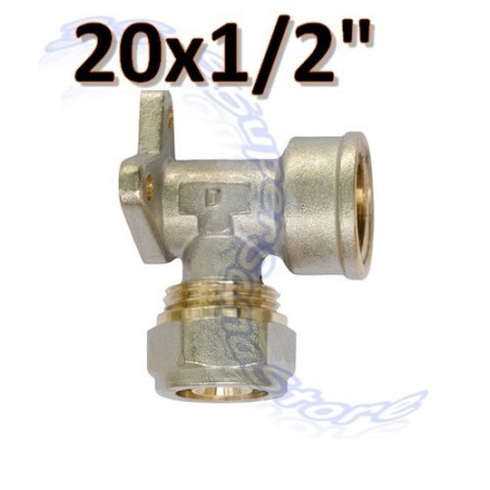 Gomito 90° con staffa filettato femmina 20 x 1/2