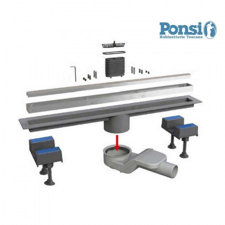 Kit canalina in alluminio da 80CM con scarico centrale e sifone ribassato