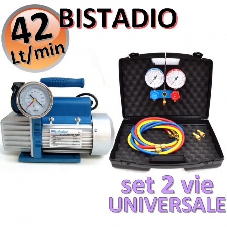 Kit pompa vuoto bistadio 42 Lt + set manometrico 2 VIE universale - codice KT.42B2