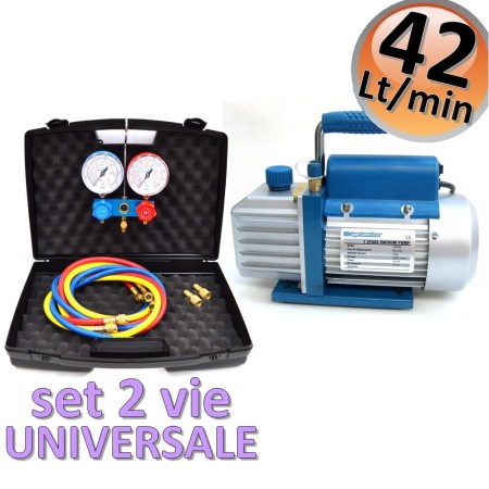 Pompa vuoto 42 Lt/min VPM42 + set manometrico 2 vie universale - codice KT.42S2