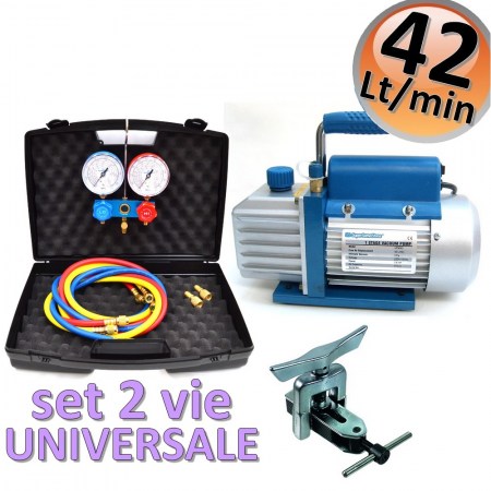 Pompa vuoto 42 Lt + set manometrico 2 vie universale + cartellatrice - codice KT.42S2C