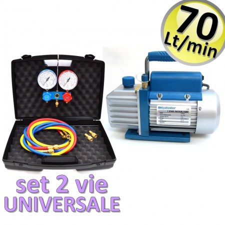 Pompa vuoto 70 LT VPM70 + set manomterico 2 vie universale R32 - codice KT.70S2