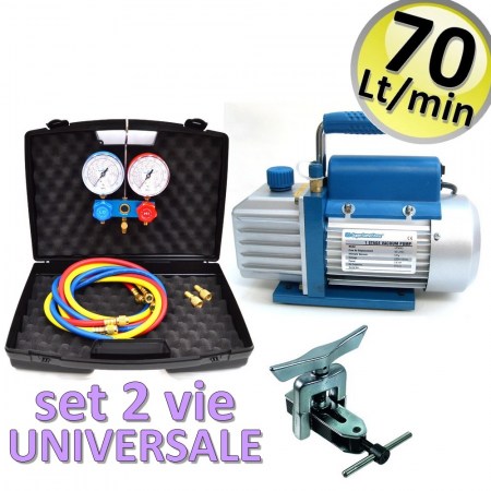 Pompa vuoto 70 LT VPM70 + set manomterico 2 vie universale R32 + cartellatrice - codice KT.70S2C