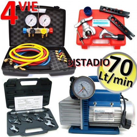 Kit professionale condizionamento - pompa 70 Lt set manometri 4 vie cartellatrice e dinamometrica - codice KT.PROF7016