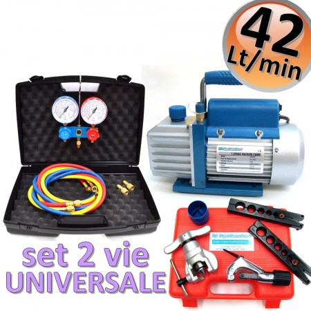 Pompa vuoto monostadio 42 Lt + set 2 VIE R32 + cartellatrice a frizione - codice KT.VPM422CF