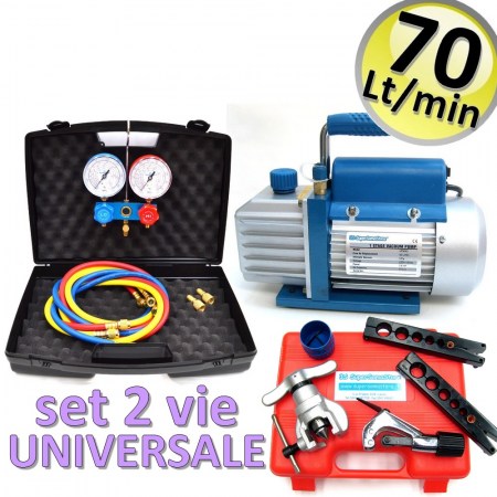 Pompa vuoto 70 Lt/min + set manomterico 2 vie + cartellatrice a frizione - codice KT.VPM702CF