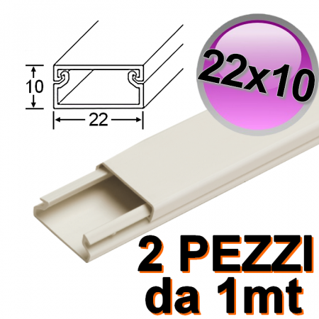 Mini canalina 22x10 mm per cavi elettrici  - 2 PZ da 1 mt