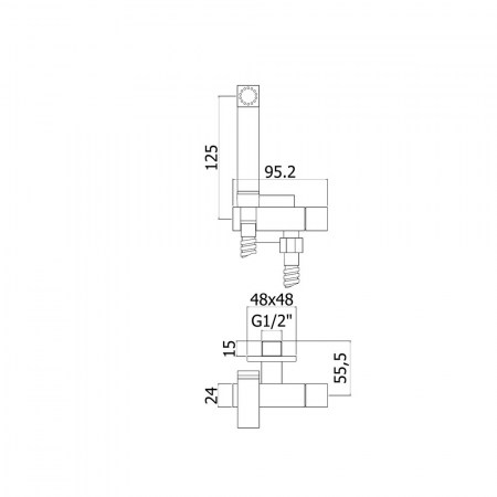 Set bidet TWEET SQUARE (quadro) solo acqua fredda con doccia-flessibile cromato - misure