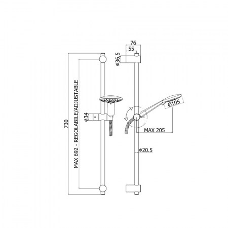 Saliscendi BRIO con asta Ø20,5 x L.730mm in metallo - ZSAL194CR PAFFONI - misure