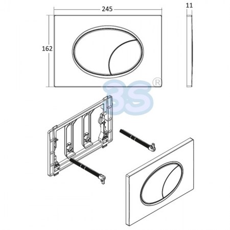 Placca ASTRA bianca doppio tasto - compatibile cassette GEBERIT  99910030 - schema tecnico