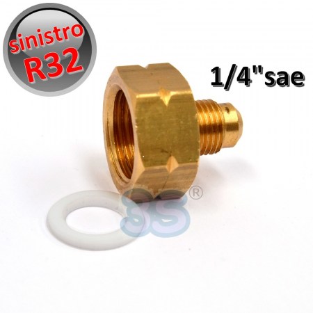 Riduzione adattatore per bombola gas refrigerante R32 - passo sinistro uscita 1/4 sae - R.R3214