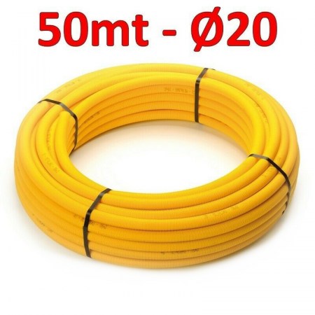 Tubo multistrato per GAS Ø 20 x 2 mm preisolato con guaina corrugata gialla, rotolo 50 metri - FK9KCG220GGAS.50