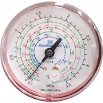 Particolare manometro di alta con scale R407c R404A R22 R134a