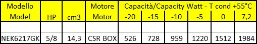 Tabella Dati - Embraco Aspera NEK6217GK CSR BOX